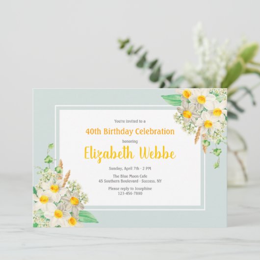 Einladung von Daffodil Frame zum Geburtstag (Stehend Vorderseite)