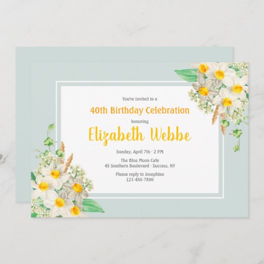 Einladung von Daffodil Frame zum Geburtstag (Vorne/Hinten)