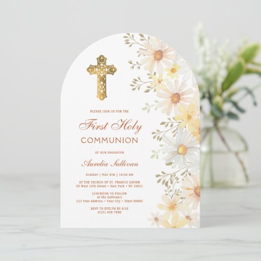 Einladung von Daisies Arch First Communation (Stehend Vorderseite)