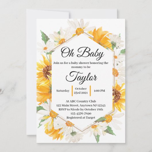 Einladung von Daisy and Sunflower Baby Shower (Vorderseite)