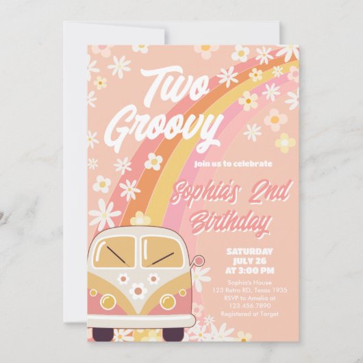 Einladung von Daisy Groovy Two Birthday Party (Vorderseite)