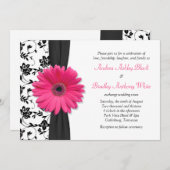 Einladung von Daisy Pink Schwarz-weiß Floral Weddi (Vorne/Hinten)