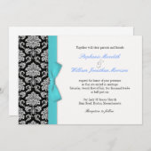 Einladung von Damask Blue Bow Hochzeit (Vorne/Hinten)