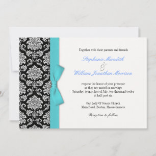 Einladung von Damask Blue Bow Hochzeit