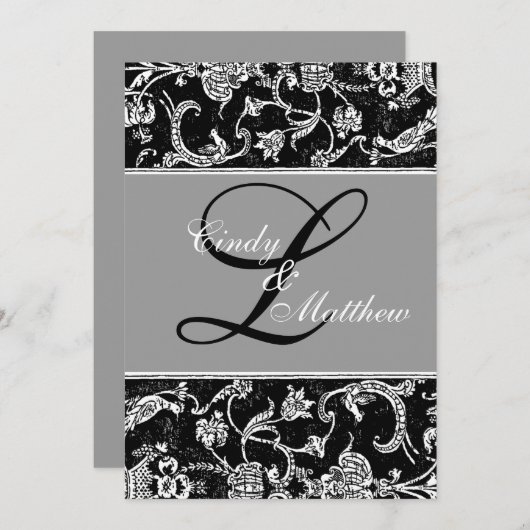 Einladung von Damask Monogram (Vorne/Hinten)