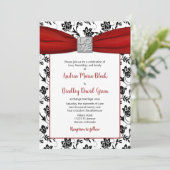 Einladung von Damask & Red Satin Ribbon (Stehend Vorderseite)