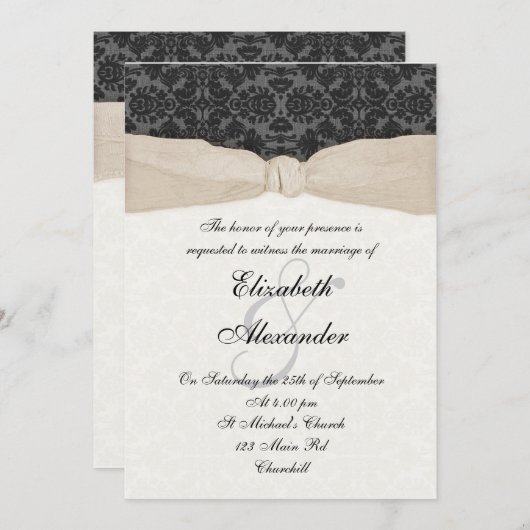 Einladung von Damask Ribbon - Champagner (Vorne/Hinten)