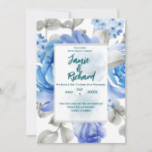 Einladung von Deep Blue Floral Wedding (Vorderseite)
