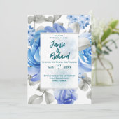 Einladung von Deep Blue Floral Wedding (Stehend Vorderseite)