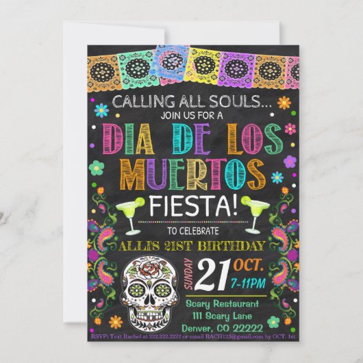 Einladung von Dia de Los Muertos Fiesta (Vorderseite)