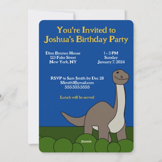 Einladung von Dino Birthday (Rückseite)