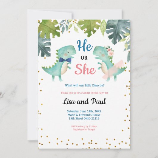 Einladung von Dinosaur Bowtie oder Tutu Dinosaur (Vorderseite)