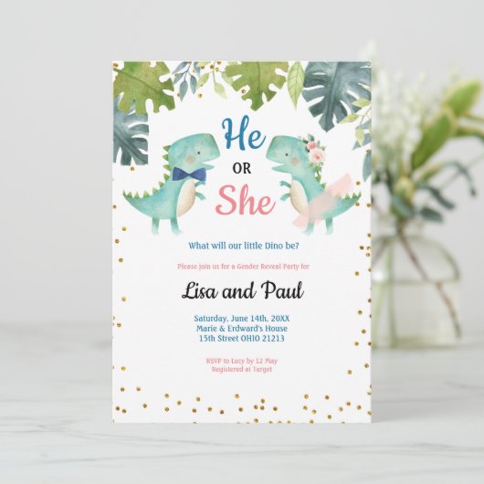 Einladung von Dinosaur Bowtie oder Tutu Dinosaur (Stehend Vorderseite)