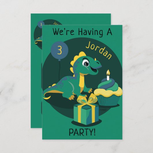 Einladung von Dinosaurier (Vorne/Hinten)