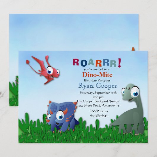 Einladung von Dinosaurier Pals (Vorne/Hinten)