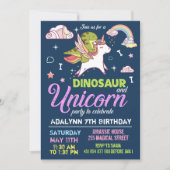 Einladung von Dinosaurier und Einhorn - SIBLING IN (Vorderseite)