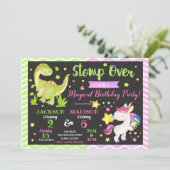 Einladung von Dinosaurier und Unicorn zum gemeinsa (Stehend Vorderseite)