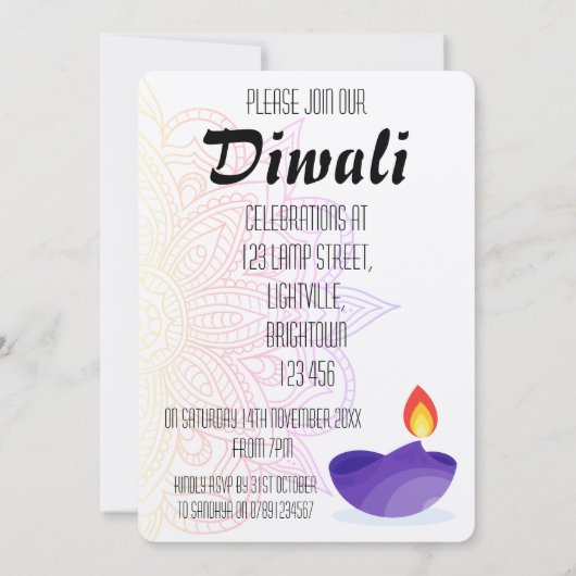 Einladung von Diwali (Rückseite)