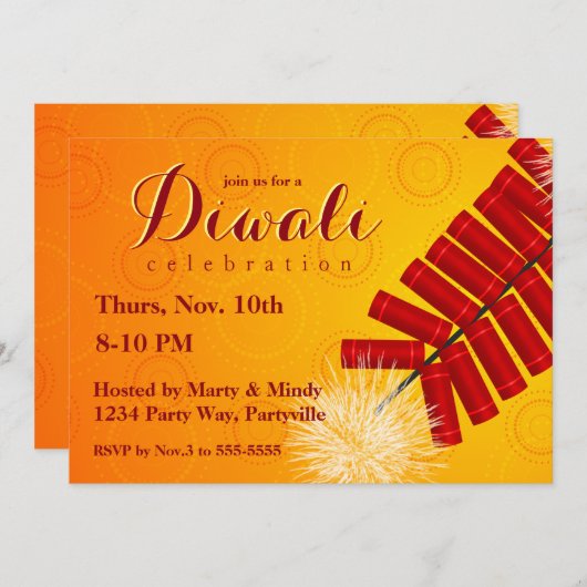 Einladung von Diwali Firecrackers (Vorne/Hinten)
