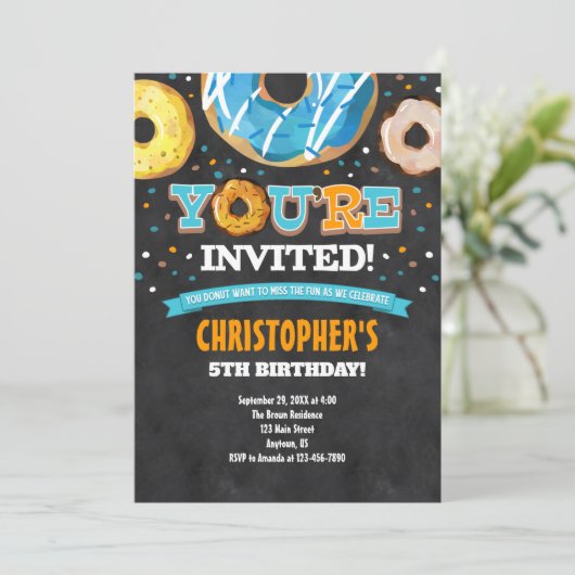Einladung von Donut Birthday (Stehend Vorderseite)