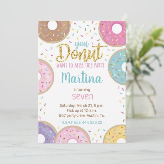 Einladung von Donut Birthday (Stehend Vorderseite)