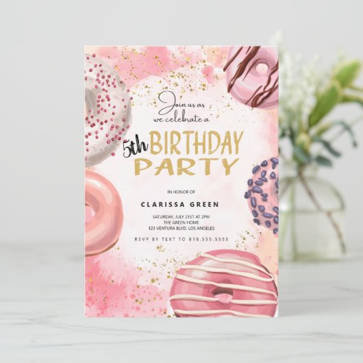 Einladung von Donut Birthday (Stehend Vorderseite)