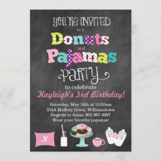 Einladung von Donuts und Pajamas Chalkboard Style
