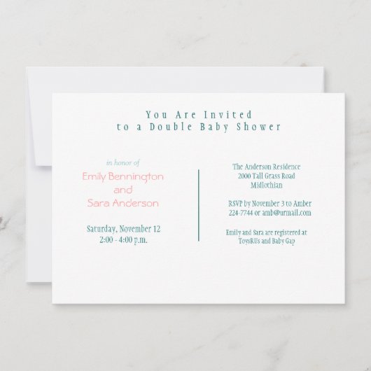 Einladung von Doppel-Babyduschrollen (Vorderseite)