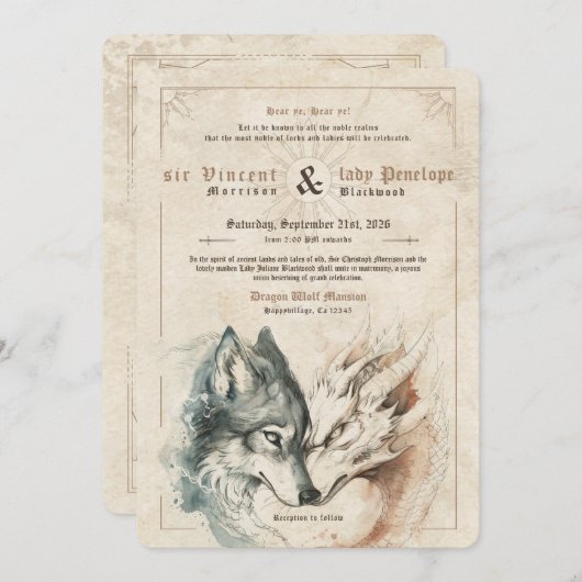 Einladung von Drachen und Wolf zur Hochzeit (Vorne/Hinten)