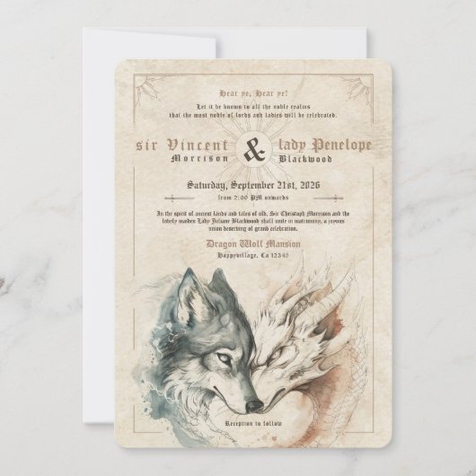 Einladung von Drachen und Wolf zur Hochzeit (Vorderseite)