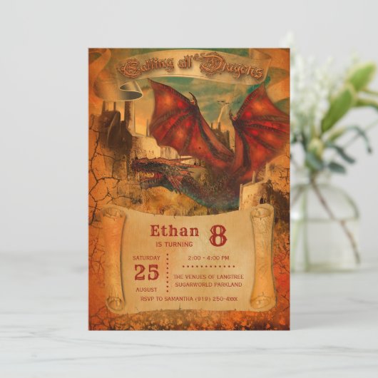 Einladung von Dragon Birthday (Stehend Vorderseite)