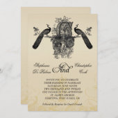 Einladung von drei Monogram Peacocks Vintage Hochz (Vorne/Hinten)