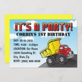 Einladung von Dump Truck Child zum Geburtstag (Vorne/Hinten)