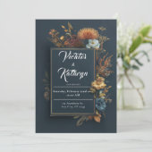 Einladung von dunklen Blumenrahmen (Stehend Vorderseite)