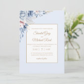 Einladung von Dusty Blue and Gold Floral Wedding (Stehend Vorderseite)