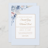Einladung von Dusty Blue and Gold Floral Wedding (Vorne/Hinten)