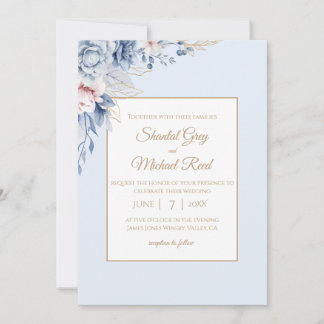 Einladung von Dusty Blue and Gold Floral Wedding
