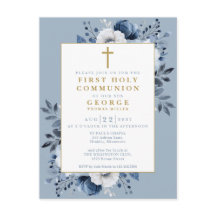 Einladung von Dusty Blue Floral First Heilige Komm