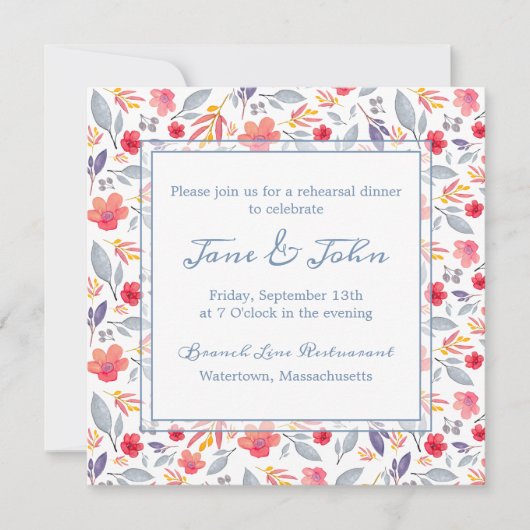 Einladung von Dusty Blue Floral Square (Vorderseite)