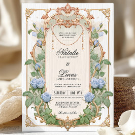 Einladung von Dusty Blue Floral und Gold Hochzeit