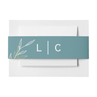 Einladung von Dusty Blue Leaf Bauchband Einladungsbanderole