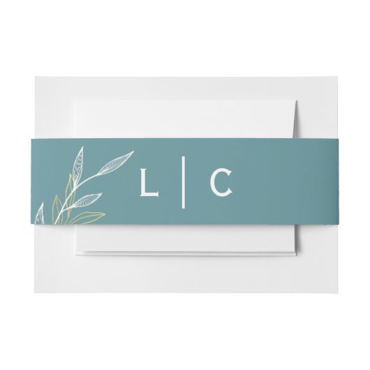 Einladung von Dusty Blue Leaf Bauchband Einladungsbanderole (Vorderseite Beispiel)