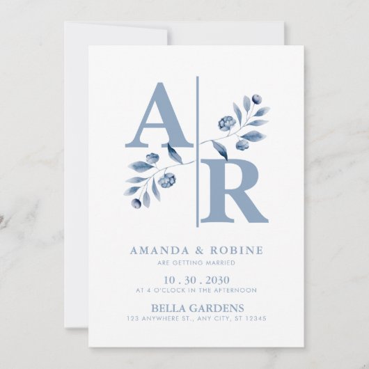 Einladung von Dusty Blue Monogram (Vorderseite)