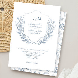Einladung von Dusty Blue Monogram Floral Wedding