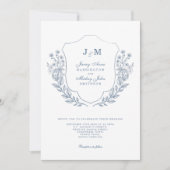 Einladung von Dusty Blue Monogram Floral Wedding (Vorderseite)