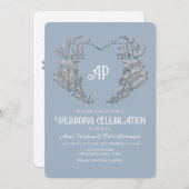 Einladung von Dusty Blue Monogram Vintage Wedding (Vorne/Hinten)
