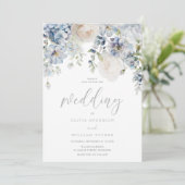 Einladung von Dusty Blue & White Floral Wedding (Stehend Vorderseite)