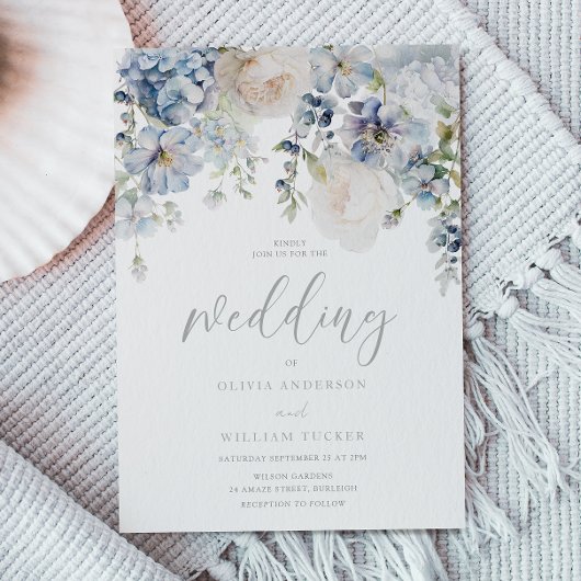 Einladung von Dusty Blue & White Floral Wedding