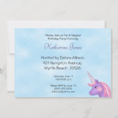 Einladung von Einhorn und Regenbogen zum Geburtsta (Rückseite)