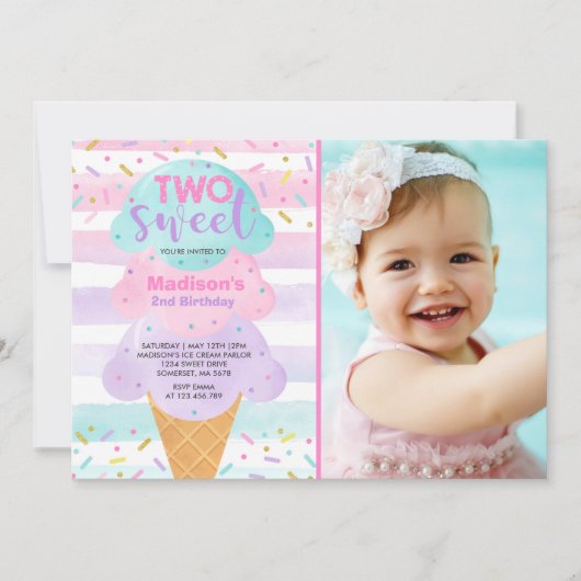 Einladung von Eiscreme 2. Geburtstag süß (Vorderseite)
